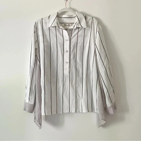 Diane Von Furstenberg Desiree White Black Beige Striped  Collared Shirt S… - Picture 3 of 6